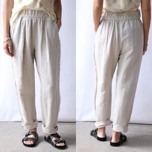 Raquel Allegra Natural Linen Cotton Easy Pants Fringe Detail - 1 / Small